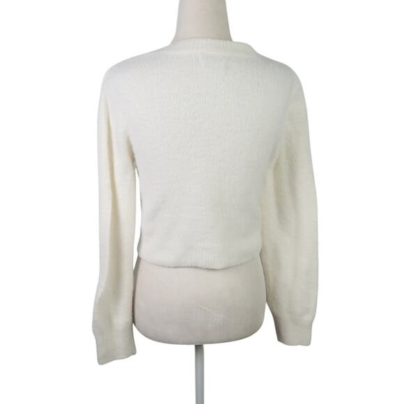 Urban Outfitters cream fuzzy knit crop crewneck sweater S - Picture 4 of 6